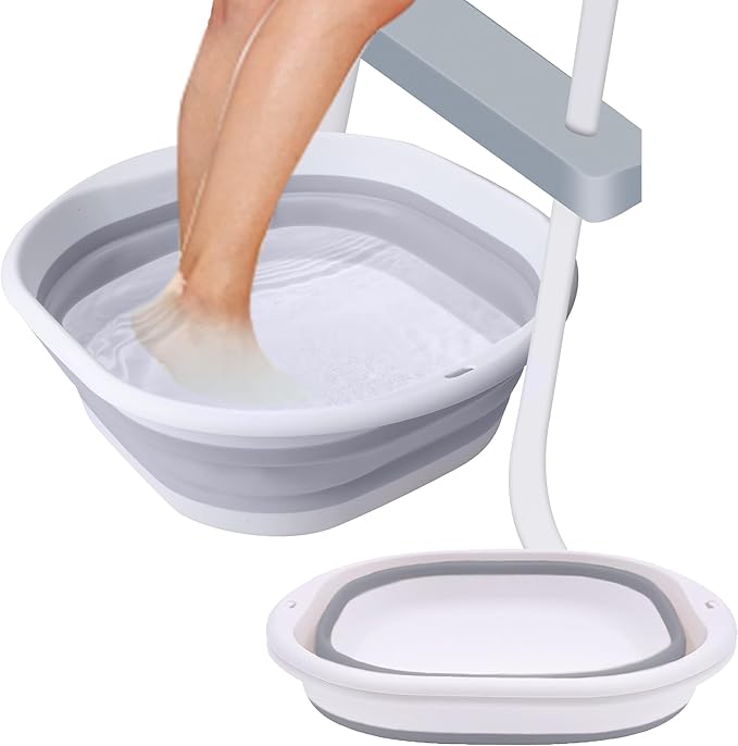 Portable Pool Foot Bath,Collapsible Pool Foot Wash Basin Tub,Foot Bath Basin for Above Ground Swimming Pools Accessories(Gray Baths)