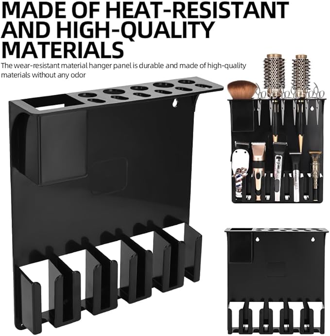 Clipper Holders Barbers Organizer, 13" x 12" x 3" Wall-Mounted Multi-Functional Hair Styling Tool Storage Stand for Clipper, Scissors, Comb, Curling Irons - for Salon, Home Bathrooms, with Screws Kit