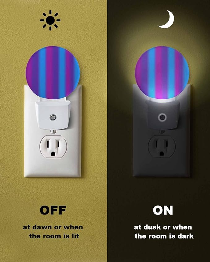 Night Lights Auto Sensor Purple Blue Night Light Gradient Color Stripe Round Lamp Plug-in LED Nightlights Dusk to Dawn for Living Room Bedroom Bathroom Hallway Wall Decor