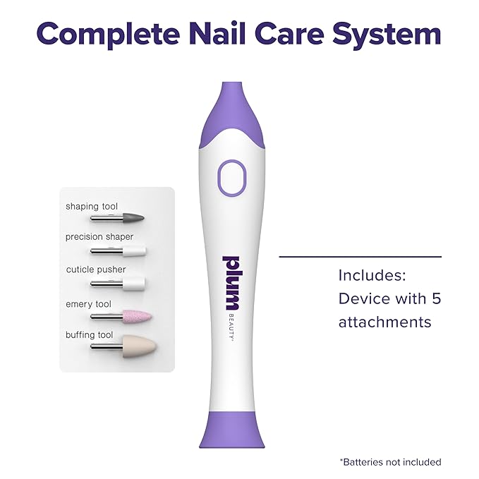 Plum Beauty Complete Nail Care System – 5-in-1 Professional Electric Manicure & Pedicure Kit with Interchangeable Attachments for Shaping, Buffing, and Cuticle Care