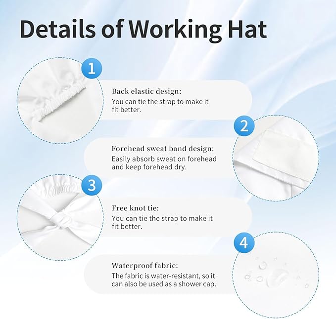 Adult Working Cap Adjustable Cleaning Work Sweatband Scrub Hat Tie Back Hats Headwear Bouffant Hat Head Headgear