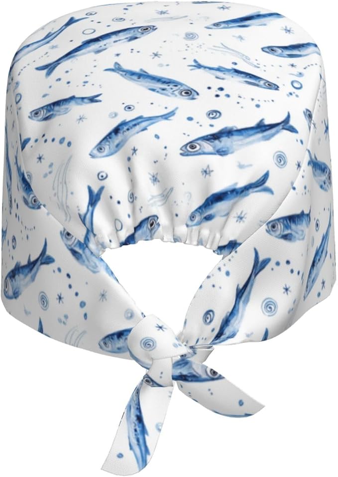 Alligator Ice Cream Working Cap, Scrub Cap with Sweatband, Adjustable Tie Back Hat Breathable Headgear for Women/Men