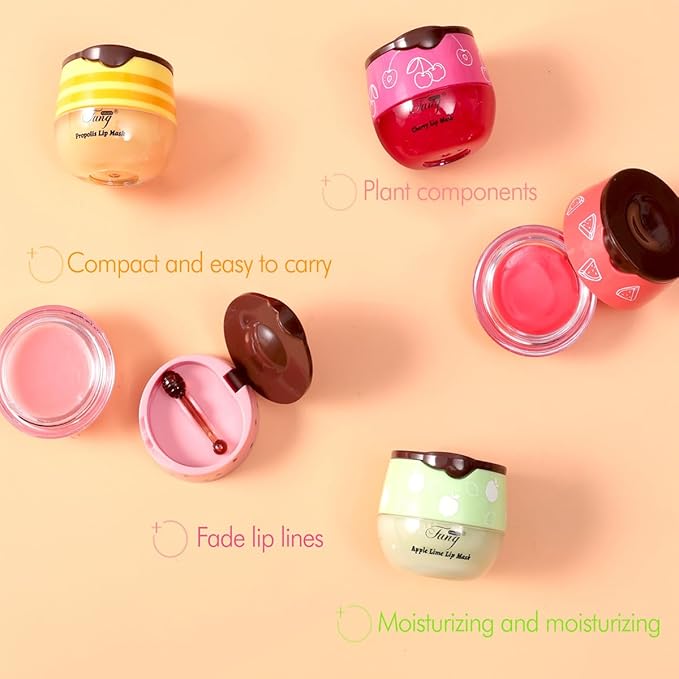 6 PCS Bee Lip Balm Honey Pot,Lip Mask Propolis Moisturizing,Prevention Dry Cracked Lip Scrubs Exfoliator Lip Wrinkle Skin Care Products (Honey & Strawberry & Coconut & Mint & Watermelon & Apple Lime)