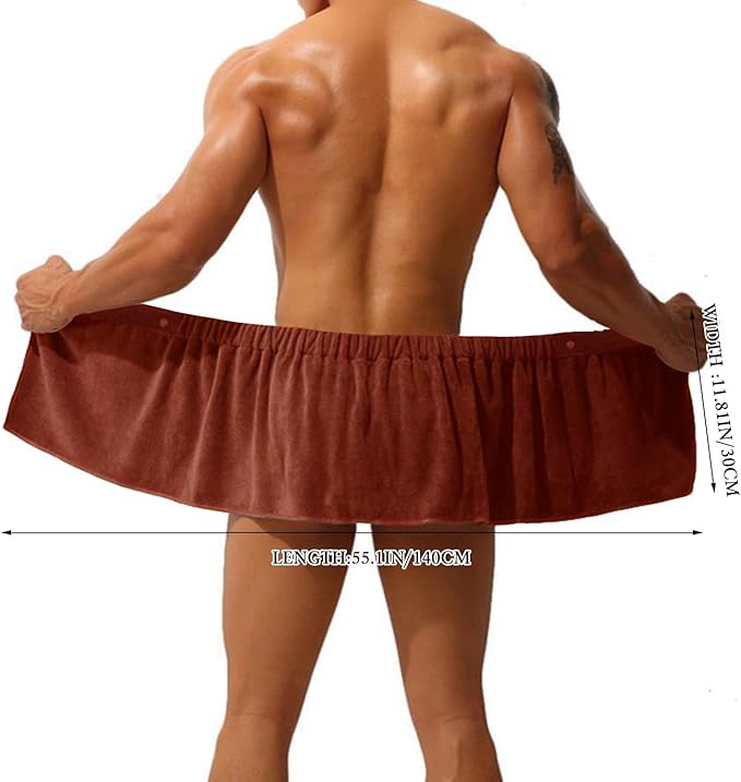 Men Boys Soft Wearable Bath Towel Short Pants Adjustable Mircofiber Towel Blanket Bathroom Pool Beach Spa Bathing Shower Cover Up Wrap Around Towel with Snap Closure (Brown)
