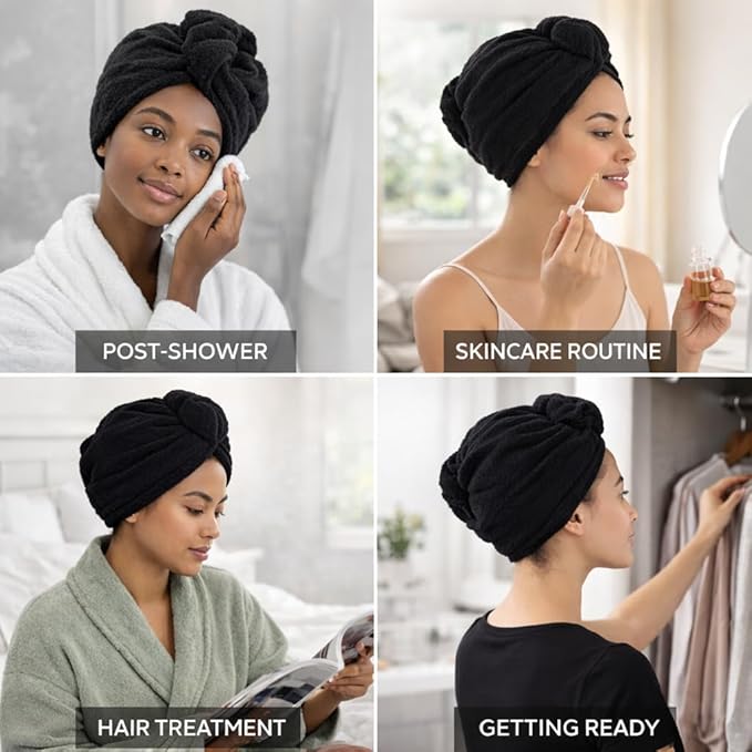 100% Turkish Cotton Hair Towel Wrap 2 Pack – Oeko-TEX Certified Quick Dry Turban for Wet Hair – Soft, Absorbent, Gentle on Curly & Long Hair – 10x26 Inch