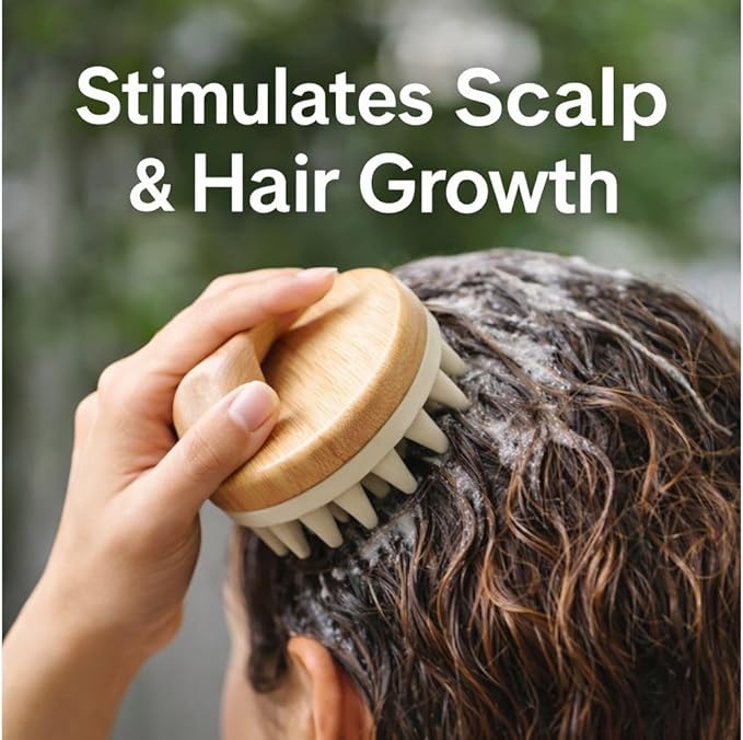Scalp Massager Shampoo Brush - Soft Silicone Scalp Scrubber for Hair Growth & Dandruff Removal - Natural Bamboo Handle Deep Scalp Cleansing Brush for Men & Women