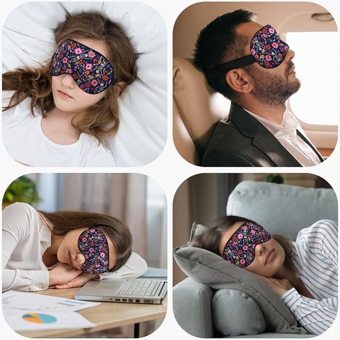 Dancing Skeletons Eye Mask Sleeping Mask Garden Flower Leaves Dead Halloween Sleep Masks Silky Soft Eye Cover for Women Men Shading Blindfold for Air Travel Sleeping
