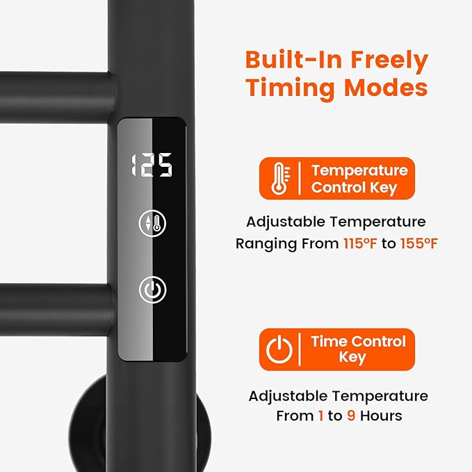 4 Bars Towel Warmer Rack, Electric Wall Mounted Heated Towel Rack with Timer and Temperature Control, Towel Heater Hard Wired/Plug-in Hot Towel Rails for Bathroom, Space Grade Aluminum, Grey