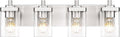 Bathroom Light Fixtures, 4-Light Vanity Light with Square Clear Glass Shade, 25" Brushed Nickel Modern Wall Sconces, Vanity Lighting Fixtures Over Mirror, VL194-BN-4