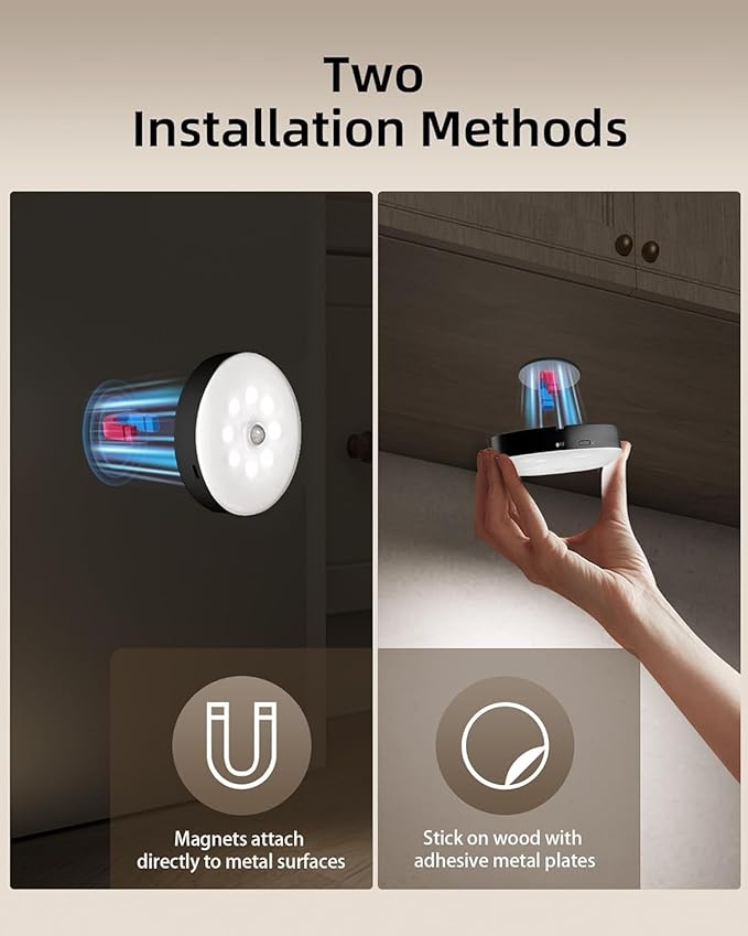 EZVALO Under Cabinet Lighting, 1000mAh Rechargeable Puck Lights with Remote, 3 Color Temps & 12 RGB Motion Sensor Closet Lights Indoor, Dimmable Under Counter Lights for Kitchen (Black, 6 Packs)