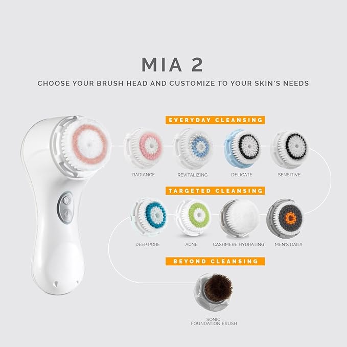 Facial Cleansing Brush System, Mia 2 Sonic Face Scrubber, White