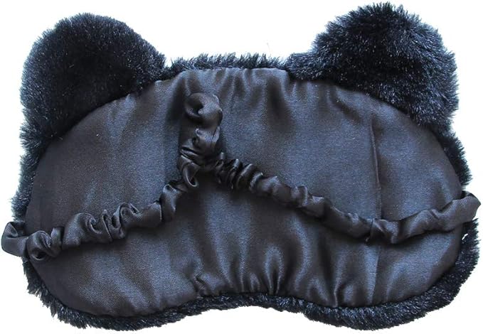 Shinywear 2 Pcs Cute Sleepping Eyemask Black Cat & White Dog Animal Cartoon Style Silk Feeling Plush Eye-Shade Cover Blinder