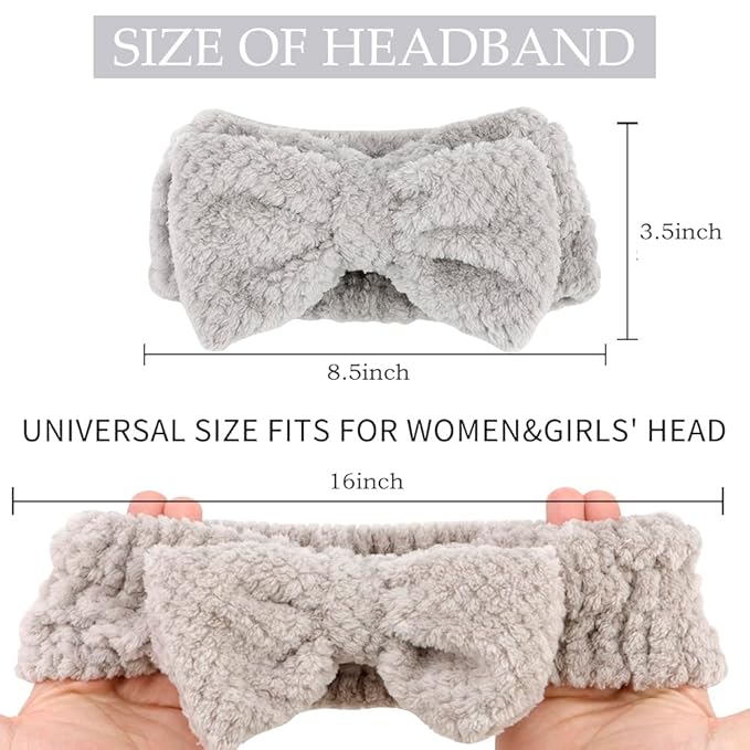 AHONEY 4 Pack Skin Care Facewash Headbands Women Girls Microfiber Spa Elastic Towel Facial Makeup Headbands for Washing Face (Bow)