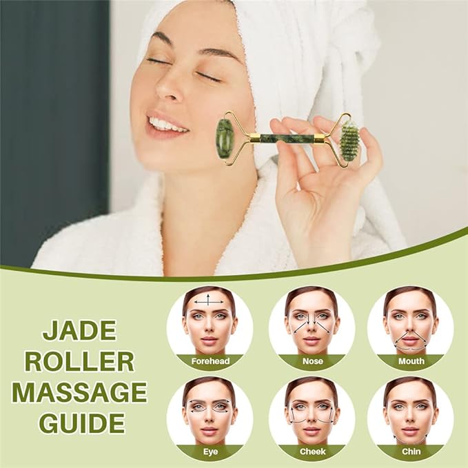 shenghang Emerald Facial Roller Massager Anti-Wrinkle and Relieve Edema Facial ridged Roller Natural Xiuyan Jade rejuvenates the Skin (Green)