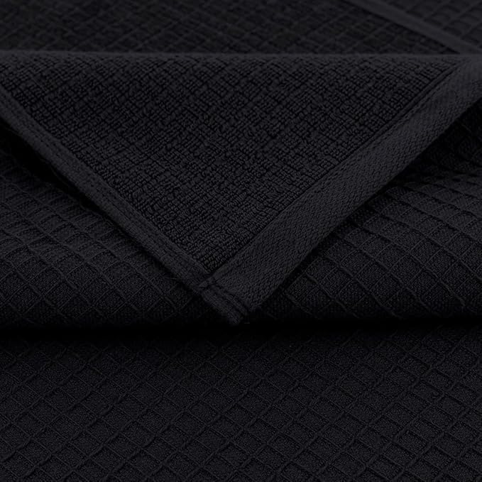 CASA COPENHAGEN Waffle 2Pcs 100% Egyptian Cotton Large Designer Bathsheet Towels Gift Set- Black, 35"x70" 2Bath Sheet Towels for Bathroom (Box Pack, Set for Women & Men)