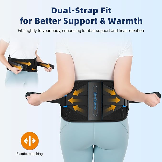 Comfytemp Cordless Heating Pad with Back Brace for Lower Back, FSA Eligible HSA Portable Wireless Wearable Heated Rechargeable Lumbar Support Mothers Day Gift, 3 Heat 3 Timer, 52"(No Massage)