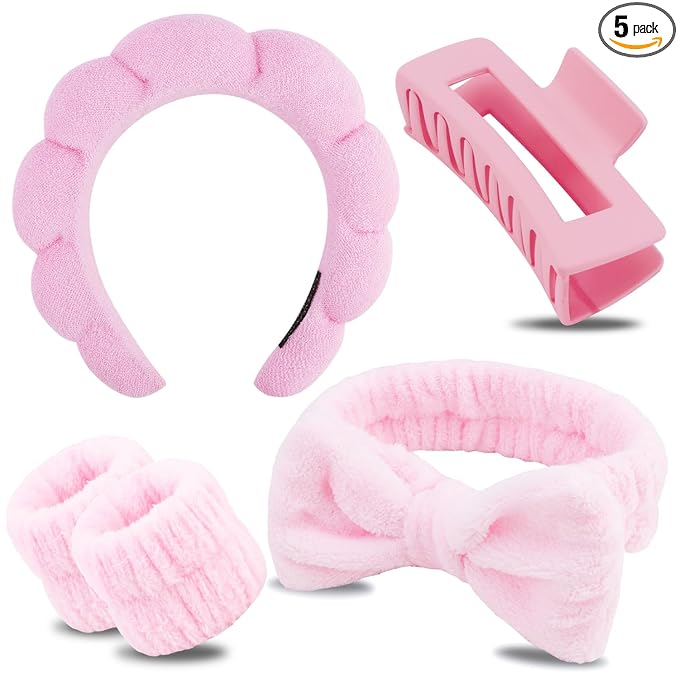 Chanaco Spa Headband, Makeup Accessory, Face Washing Wrist Bands, Teen Girl Gifts Trendy Stuff, Pink Cute Hair Accessories