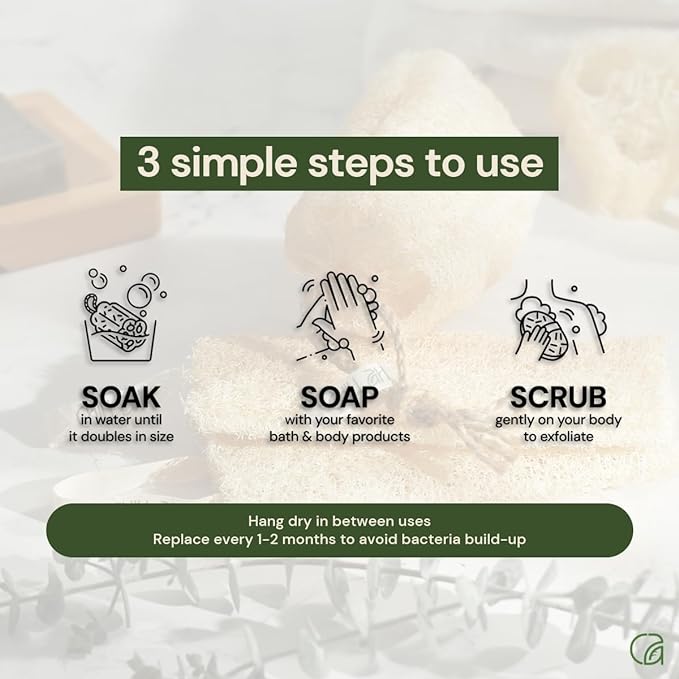 Chill Ah Natural Loofah Sponge Set – 100% Plant-Based, Dye-Free, Biodegradable Bath Exfoliator for Glowing Skin – Handcrafted in Vietnam (4-Pack)