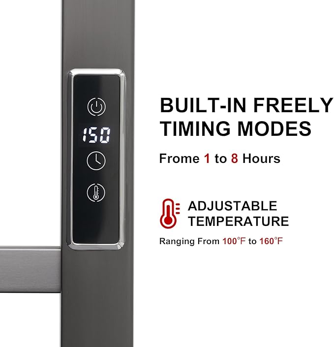 Heated Towel Racks for Bathroom, Wall Mounted Electric Towel Warmer Racks with Timer & Temperature Control, 10 Bar Stainless Steel Towel Heater for Bathroom, Gunmetal Grey, Plug-in