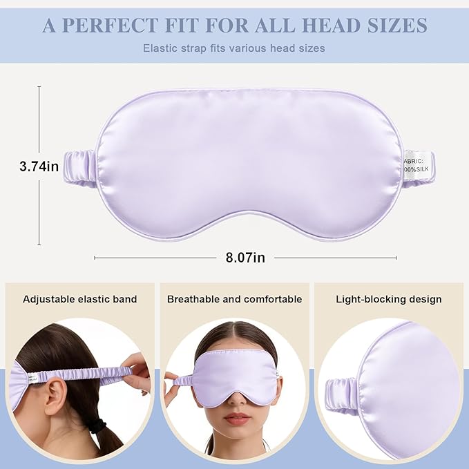 Silk Sleep Mask,Eye Mask for Sleep Women Men,Mulberry Sleeping Mask with Adjustable Strap,Blindfold Blackout Eye Mask for Travel and Full Night's Sleep,Nap