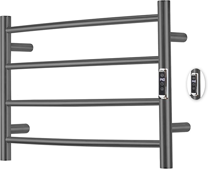 Heated Towel Racks for Bathroom, Wall Mounted Electric Towel Warmer Racks with Timer & Temperature Control, 4 Bar Stainless Steel Towel Heater for Bathroom,Plug-in,Gunmetal Grey