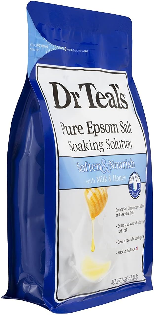 Dr. Teals Soften & Nourish with Milk & Honey Soaking Solution Gift Set (2 Pack, 3lbs ea.) - Pure Epsom Salt & Essential Oils Softens The Skin, Eases Aches & Muscle Pains - Relieve Stress at Home