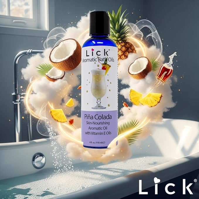 Lick Pina Colada Aromatic Bath Oil - Tropical Aroma - Soothing Bath Soak Oils, 4 oz