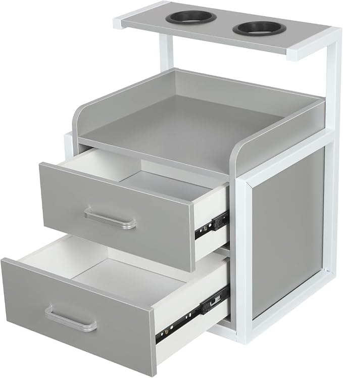 Suspended Salon Wall Cabinet with 2 Drawers & Hair Dryer Holder, Storage Cabinet for Hair Salon, Wall Mounted Styling Station, 15.75'' Wide Storage for Hair Salons, Spas, Home Use (Silver)