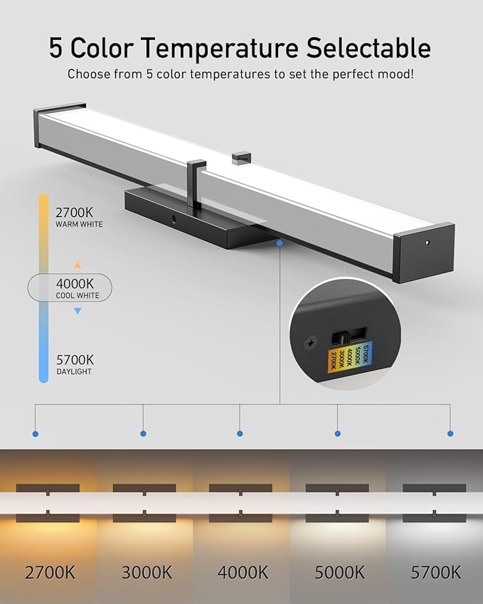 Modern LED Light Fixtures 40 Inch, 40W 3600 Lumen Dimmable Vanity Light, 5CCT Lights for Bathroom, Black, ETL Certified