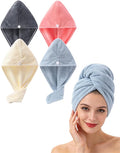 Lumimi Hair Towel Wrap 4 Pack for Women - Microfiber Fast Dry Turban, Anti Frizz Button Design, Lightweight Absorbent Hair Cap for Straight/Curly/Long Hair, 25cm x65cm Travel Towel (4 Colors)