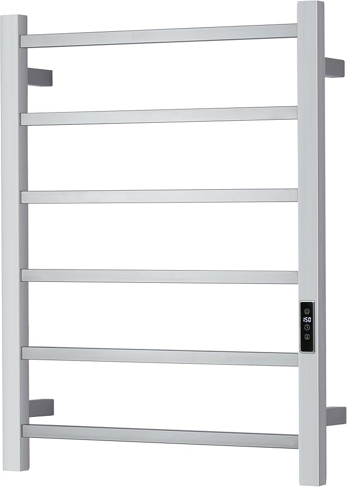 Heated Towel Racks for Bathroom, Wall Mounted Electric Towel Warmer Racks with Timer & Temperature Control, Stainless Steel Towel Heater for Bathroom (Square-Brushed 6 Bars)