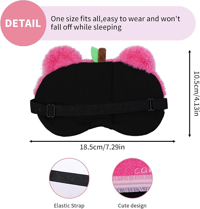 PERFECTSIGHT Sleep Eye Masks, Cute Bear Plush Sleep Eye Cover Lightweight Adjustable Eyeshade Faux Fur Mask Cover for Women Men Kids Sleep Travel Nap, Rose Pink Cake