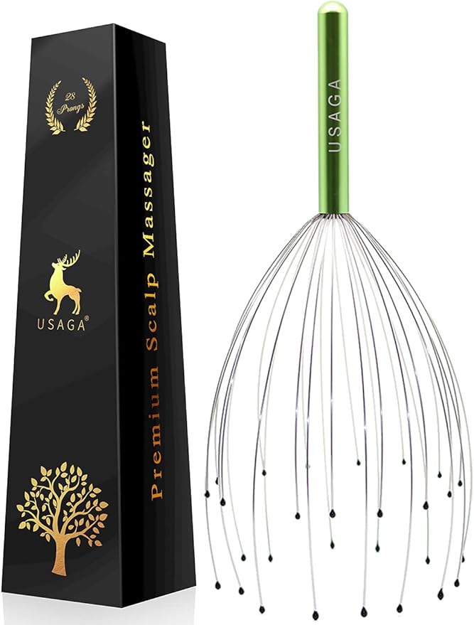 USAGA 28 Fingers Head Scratcher, Head Massager, Scalp Massager for Scalp Body Relaxing (Cyan)