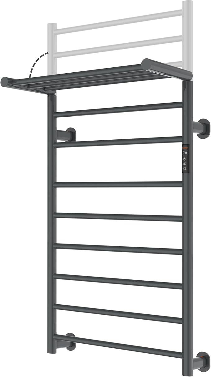Foldable Heated Towel Rack, Dual-Zone Electric Towel Warmer Rack with Timer, GFCI Plug-in or Hardwired, Wall-Mounted, Drill-Free Installation, Twilight Grey, CA3-1100X550-Standard-TG