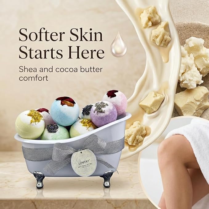 Mothers Day Gift Bath Bombs Gift Set for Women and Men, 10 Oversized Two Tone Bath Fizzies with Shea & Coco Butter Dry Flower Petals, Rich Spa Bath Set in Cute Tub, Multiple Fragrances, Birthday Gifts