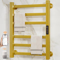 ENZE Smart Heated Towel Rack, 6-Bar Wall-Mounted Electric Towel Warmer 150W, Wi-Fi App Control & LED Touch Screen, Adjustable Temperature & 24H Timer, IPX5, Plug-in/Hardwired, Gold, Low Carbon Steel