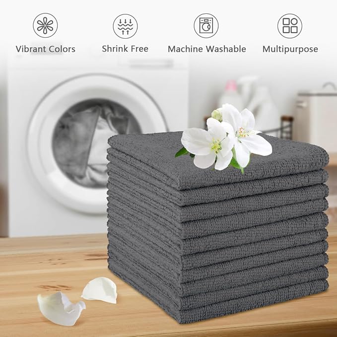 Orighty Washcloths, 5 Pack Microfiber Face Towels, Highly Absorbent and Soft Feel Wash Cloths & Hand Towels for Bathroom, Hotel, Spa, and Gym, 11.5x11.5 Inch, Grey