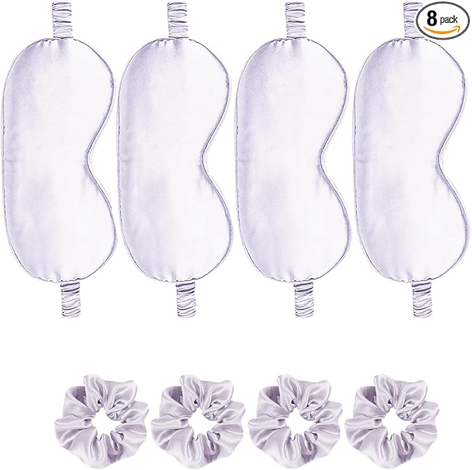 Satin Eye Mask 8Pcs Silk Sleep Masks Silky Blindfold Eyeshade Blackout Eyes Cover Scrunchies Hair Ties Travel Wedding Gifts
