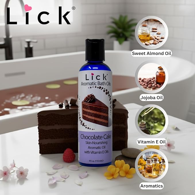 Lick Chocolate Cake Aromatic Bath Oil - Indulgent Dessert Blends - Aromatherapy Soak Oils for Skin Softening, 4 oz