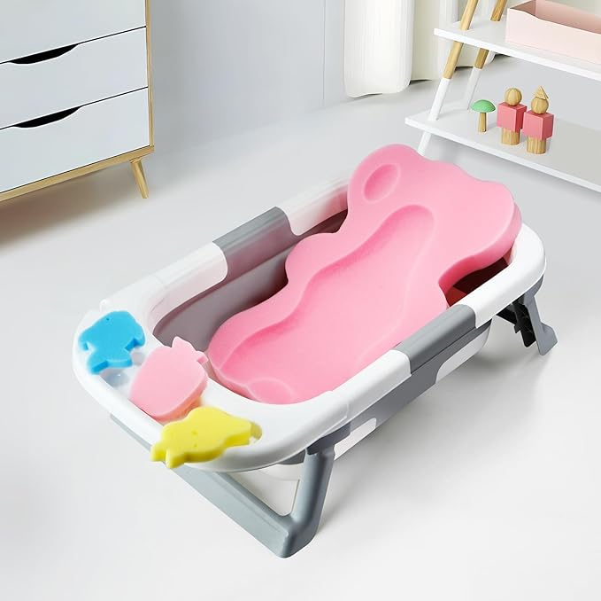 PandaEar Baby Bath Sponge Infant Soft Sponge Mat, Baby Bath Mat Newborn Odor Free Bath Cushion(Pink)