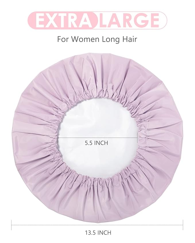 Aquior Shower Caps, Reusable Shower Cap for Women, Waterproof Layer Hair Cap, Large Size for All Hair Lengths,for Girls Spa Home Salon Use (Purple)