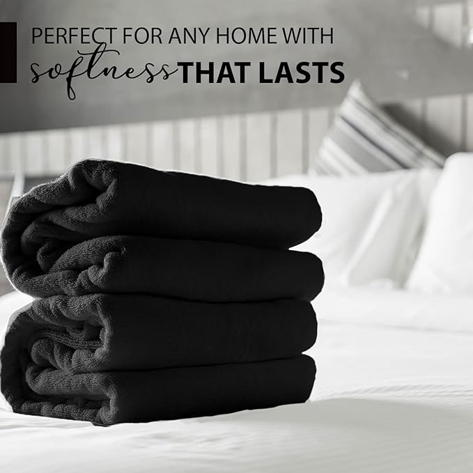 KAHAF COLLECTION 100% Cotton Bath Towels, 24x48 Pack of 6 Towels, Quick Dry, Highly Absorbent, Soft Feel Towel, Gym, Spa, Bathroom, Shower, Pool, Luxury Soft Towels (Black, 24x48-6 Pack)