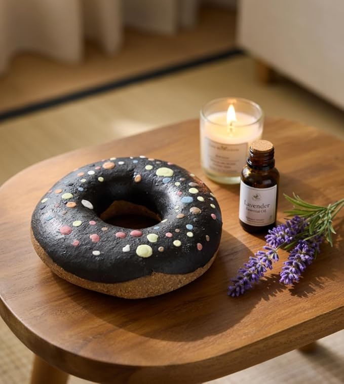 Handmade Ceramic Cookie Shape Passive Diffuser for Essential Oils, Aromatherapy Home Office Car Decor, Natural Clay, Round, Assorted Colors (1, Doughnut)