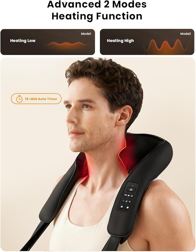 Shiatsu Neck Massager with Heat for Pain Relief Deep Tissue, Upgraded Adjustable Width 4D Kneading Shoulder Massage, Electric Back Massage Pillow, Gifts for Women Men Mom Dad, Mothers Day
