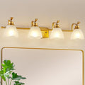 Bathroom Light Fixtures (4-Light, 32 Inch), Brushed Gold Vanity Lights for Bathroom with White Frosted Glass Shade, Modern Vanity Wall Lights for Mirror Bedroom Living Room Hallway