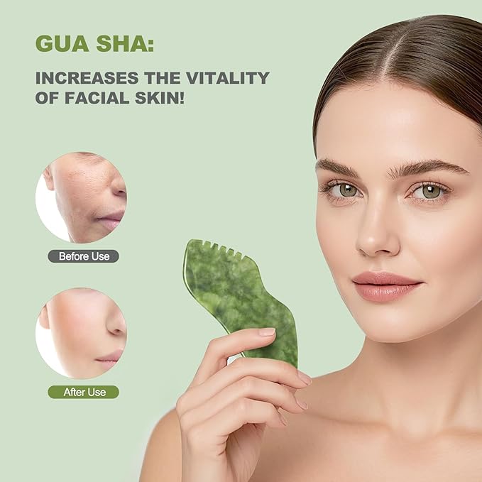 airogym 2PCS Jade Stone Gua Sha Set Face Massager Jade Facial Tools Body Lymphatic Drainage Massager, Guasha Face Sculpting Tool Skin Care Set Gifts for Women Gua Sha Sculpting for Tighten Skin