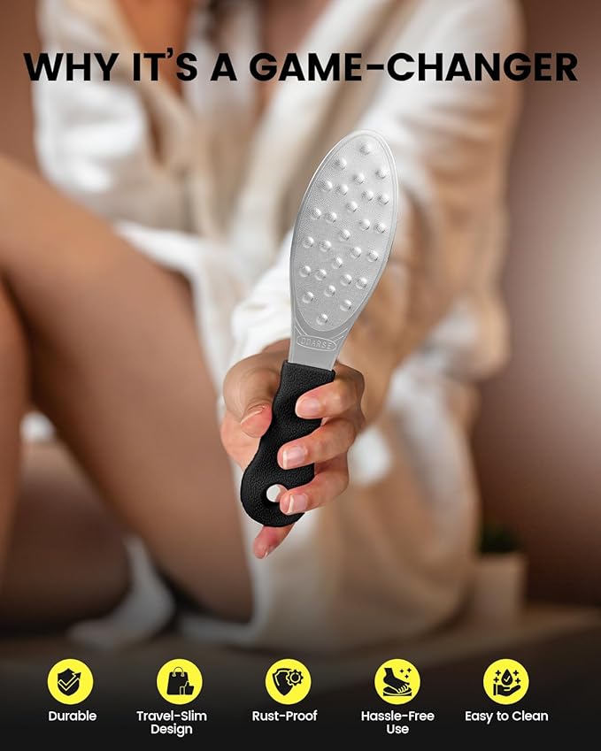 BEZOX Slim Portable Metal Foot File(1 PCS) – Double-Sided Callus Remover for Feet, Travel Foot Scrubber & Foot Exfoliate Tool with Non-Slip Handle, Pedicure Tools for Feet - Black
