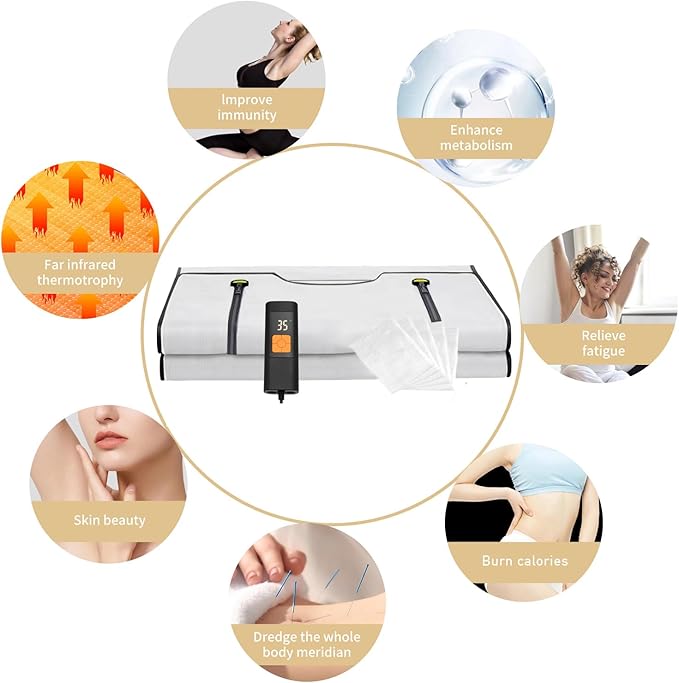 Infrared Sauna Blanket, Upgraded Blanket for Detox, Home Sauna with Remote, Including 5 Pieces Plastic Sheeting for Body Wrap (Silvery)