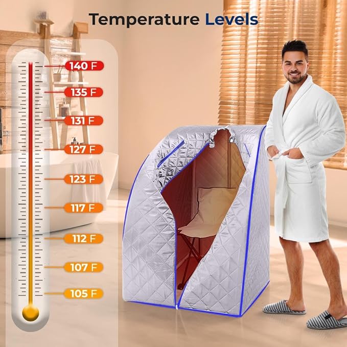 SereneLife Portable Sauna Box for Home, Infrared Sauna Tent with Heated Foot Pad and Folding Chair, Remote Control In-Home Spa, 38" x 32” - (Silver)