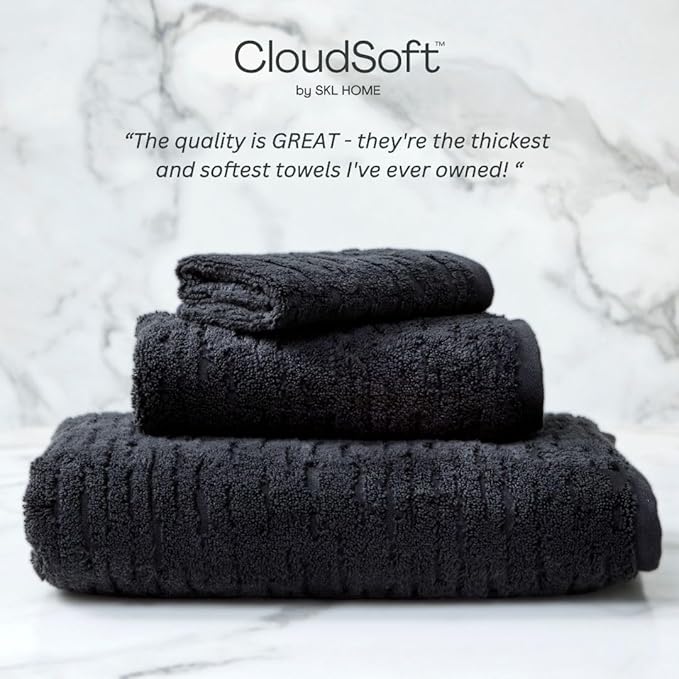 SKL Home CloudSoft 100% Cotton Luxury 4-Piece Washcloth Set, 520 GSM, Ultra Plush & Absorbent, Slate